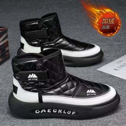 Cotton Shoes Winter New Men's Shoes Men's Casual Leather Shoes High Top Martin Boots Sneakers Men's Korean Version Versatile Black Shoes