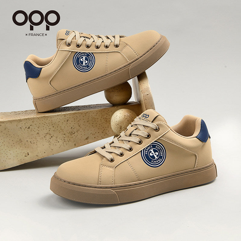 OPP men's shoes, spring white shoes, light luxury, versatile, high-end, low-top men's athleisure soft-soled leather board shoes