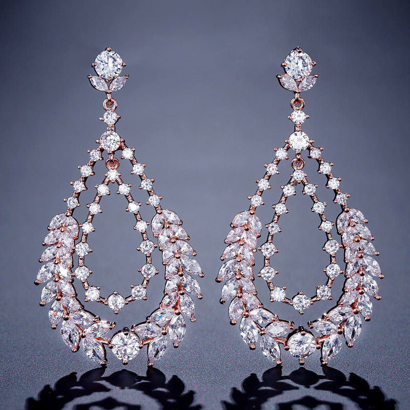 RAKOL European and American fashion classic exaggerated large earrings for women, exquisite versatile slightly inlaid zircon bridal earrings