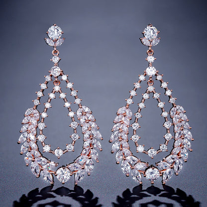 RAKOL European and American fashion classic exaggerated large earrings for women, exquisite versatile slightly inlaid zircon bridal earrings