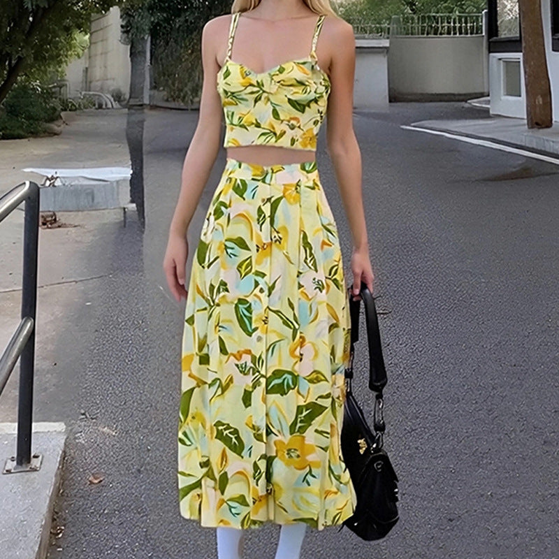 2025 spring and summer new cross-border Amazon European and American fashion elegant bandeau casual slim printed dress