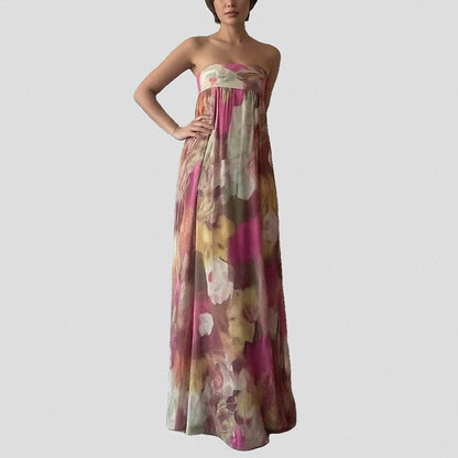 2026 spring new cross-border European and beautiful women's clothing sexy printed bandeau dress temperament commuter fashion long skirt