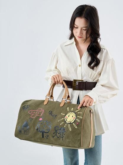 Large capacity excursion travel bags: Unisex gym bags, graffiti handbags, canvas luggage bags, casual hiking bags
