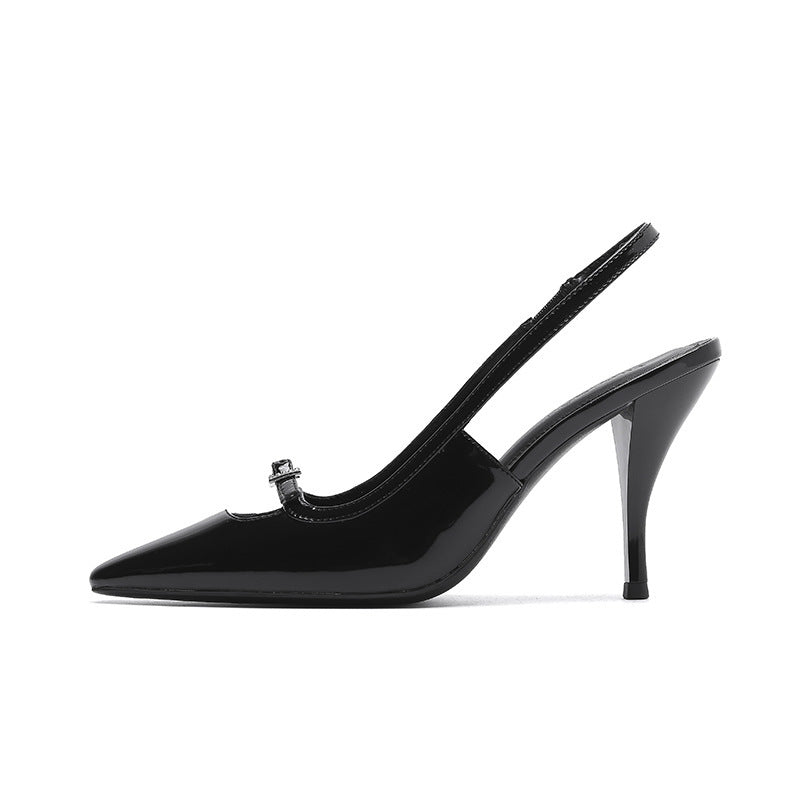In 2026, the top heels of the bun toe, the women's stiletto heel square toe shoes, Park Chae-young's shoes, the same shoes, black patent leather high heels, slim down