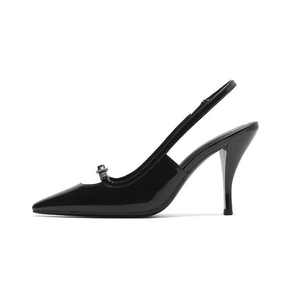 In 2026, the top heels of the bun toe, the women's stiletto heel square toe shoes, Park Chae-young's shoes, the same shoes, black patent leather high heels, slim down