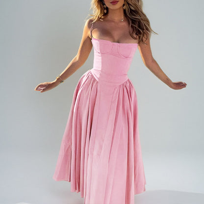 Amazon independent station European and American women's clothing French elegant retro style dopamine wear suspender European and American dress women