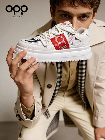 OPP men's shoes spring black sports platform low-top casual versatile high-end trend original leather board shoes for men