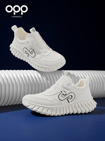 OPP daddy shoes spring men's light luxury leather versatile white shoes swivel button one kick sports casual shoes