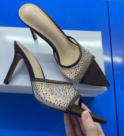 Summer 2026 new European and American style one-line stiletto heel high heel slippers feminine pointed toe and wear fashionable sandals