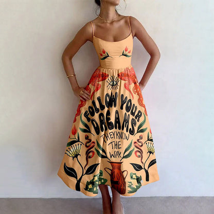 Amazon's new cross-border European and American fashion print pleated waist slip dress for spring 2026
