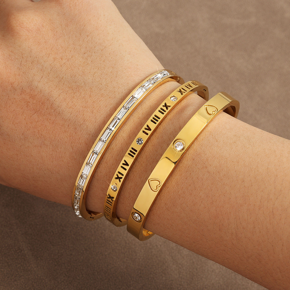 RAKOL Cross-border European and American Amazon Fashion Stainless Steel Heart Bracelet Set Wholesale Women's Light Luxury Bracelet Accessories