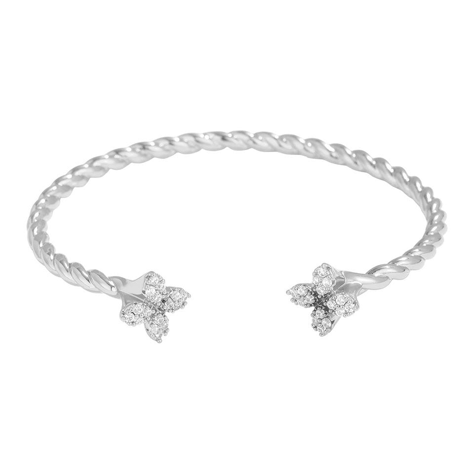 Open copper inlaid zirconia four-leaf clover diamond fashionable commuting simple versatile elegant bracelet ring set for women