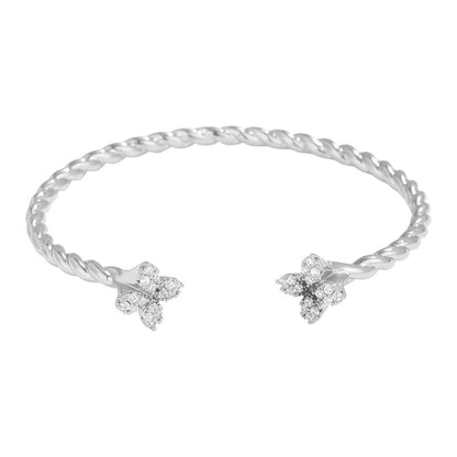 Open copper inlaid zirconia four-leaf clover diamond fashionable commuting simple versatile elegant bracelet ring set for women