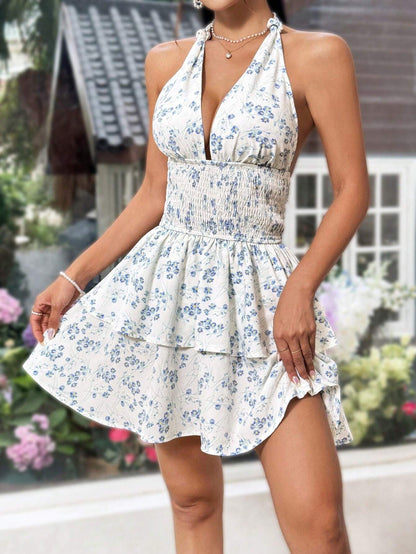 European and American new printed slip dresses spot lace-up hot short wholesale