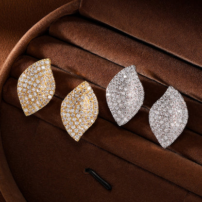 2026 New European and American Folded Petal Earrings, Sophisticated and Exquisite Zircon Earrings, Elegant Accessories, Copper Inlaid Zircon