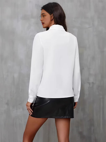 Women's cross-border European and American white ruffled long-sleeve shirt, loose lapel button cardigan, perfect for daily work
