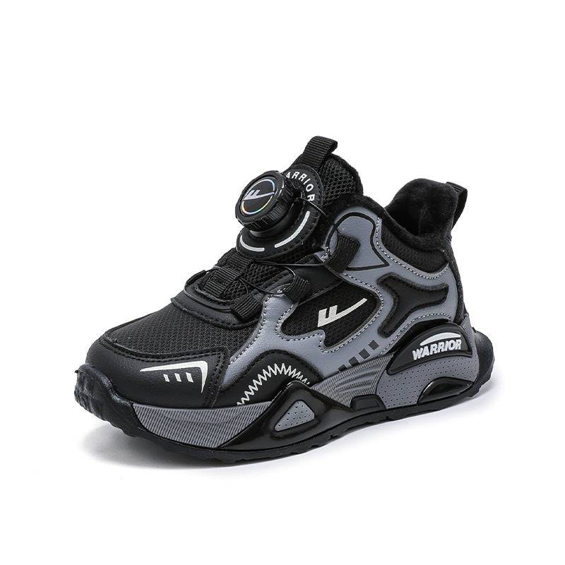 Huili's new color-blocked leather fleece sneakers, high-appearance, outdoor comfortable casual shoes, versatile fashionable children's cotton shoes