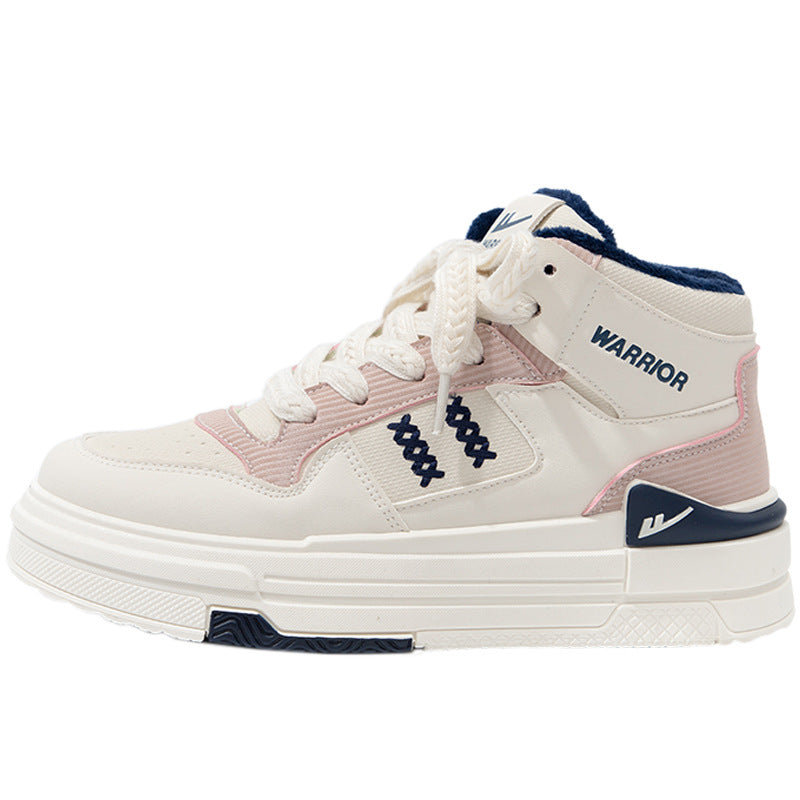 Pull-back color-blocking high-top platform shoes, American preppy style, high-value board shoes, women's leg-length design casual shoes