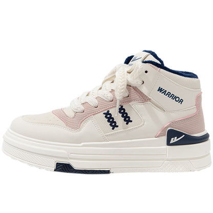 Pull-back color-blocking high-top platform shoes, American preppy style, high-value board shoes, women's leg-length design casual shoes