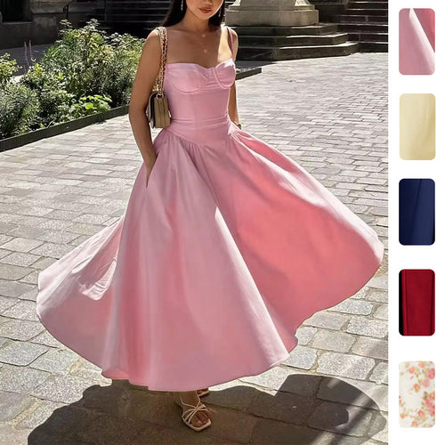 2026 spring new cross-border European and beautiful women's clothing temperament elegant French retro waist slim slip dress
