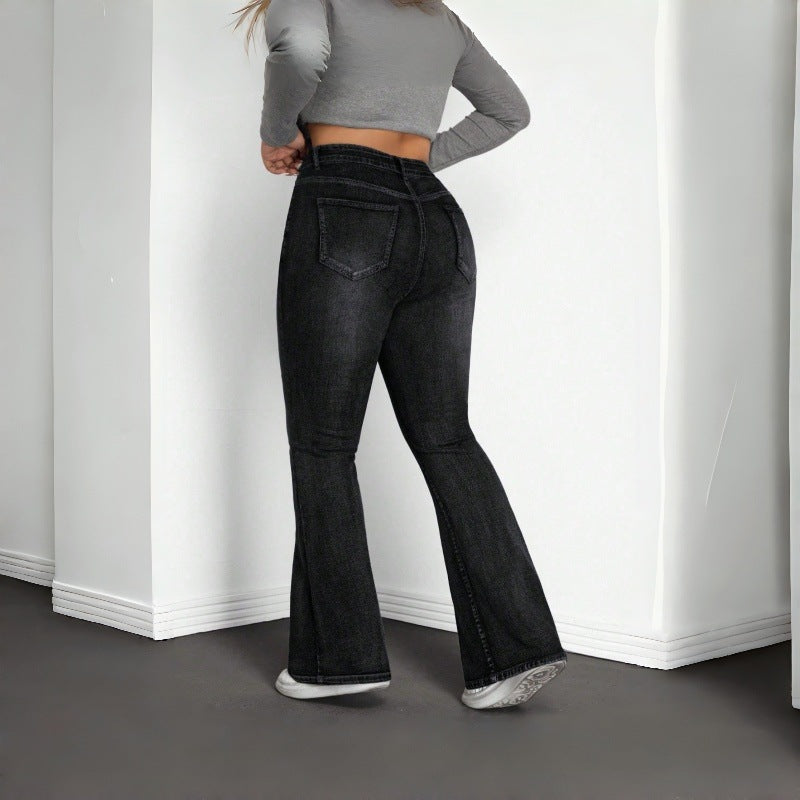Cross-border bestseller [with A+ images] Amazon TEMU Shein Plus Size Stretch Women's Black Gray Denim Mini Flare