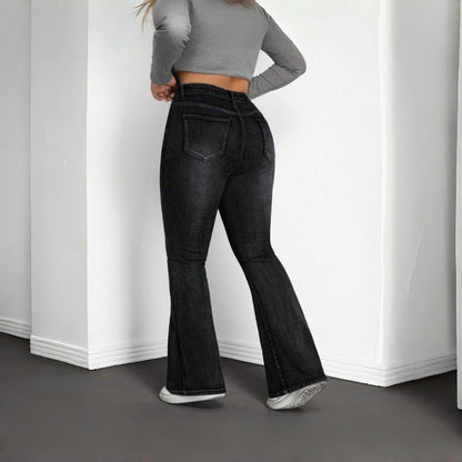 Cross-border bestseller [with A+ images] Amazon TEMU Shein Plus Size Stretch Women's Black Gray Denim Mini Flare