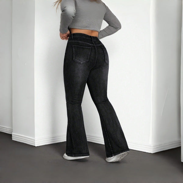 Cross-border bestseller [with A+ images] Amazon TEMU Shein Plus Size Stretch Women's Black Gray Denim Mini Flare