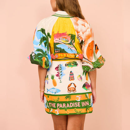 European and American clothing 2026 AliExpress independent station casual fashion printed shirt cardigan three-quarter sleeve commuter dress