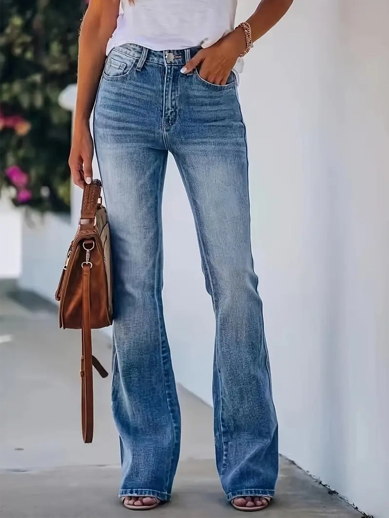 European and American cross-border women's stretch jeans, minimalist design, slightly flared fashionable versatile slim pants JEANS