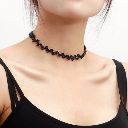 European and American cross-border explosive summer ins black crystal handwoven necklace necklace necklace women's trendy jewelry choker