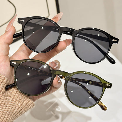 European-American style round sunglasses with UV protection tortoiseshell stud decoration, sun-blocking sunglasses for driving, high-end look