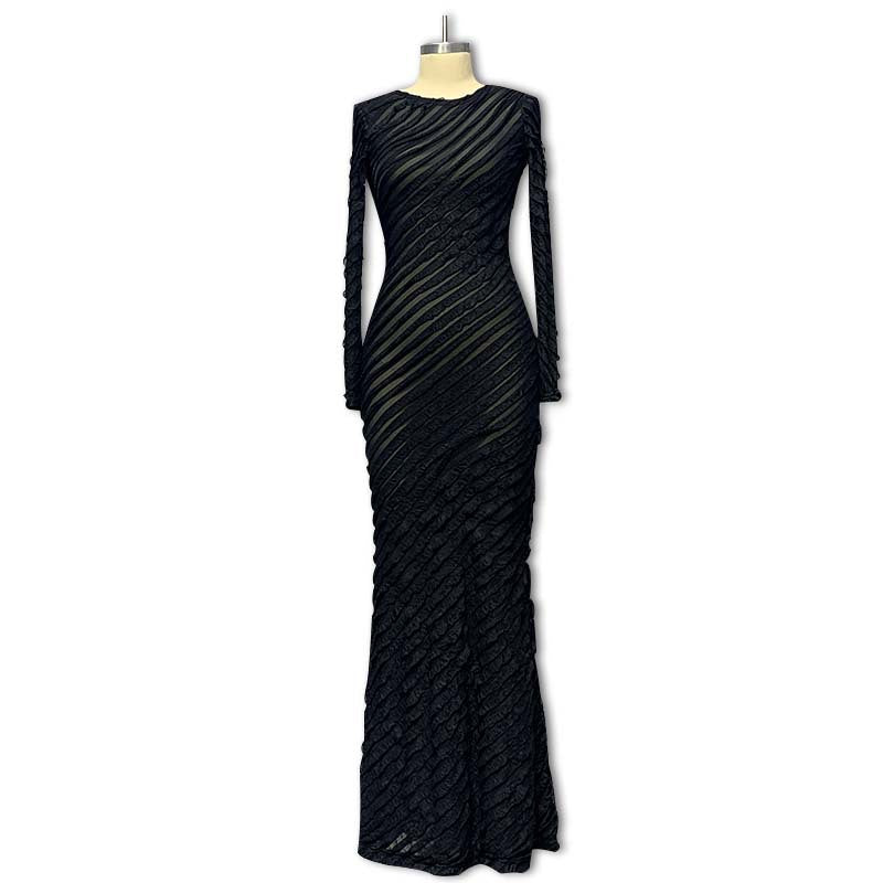 2023 Autumn New Arrivals European and American Hot Selling Women's Long Sleeve Skirts Fashion Temperament Slim Long Skirts Crew Neck Dresses Women