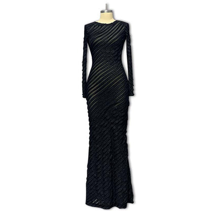 2023 Autumn New Arrivals European and American Hot Selling Women's Long Sleeve Skirts Fashion Temperament Slim Long Skirts Crew Neck Dresses Women