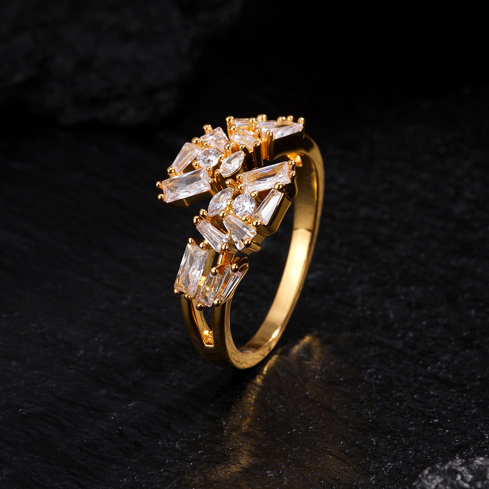 RAKOL Open Copper Zircon Semi-Setting Bracelet Diamond-Encrusted Simple Versatile Elegant Bracelet Women's Bracelet Ring Set