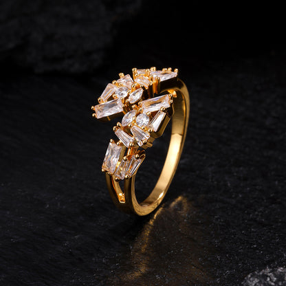 RAKOL Open Copper Zircon Semi-Setting Bracelet Diamond-Encrusted Simple Versatile Elegant Bracelet Women's Bracelet Ring Set