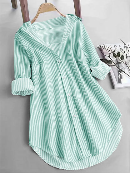 New Amazon foreign trade European and beautiful clothing, classic striped top loose casual long sleeve shirt stripes