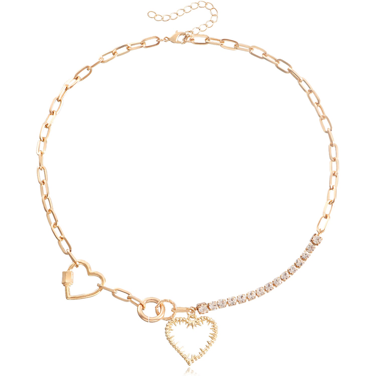 European and American cross-border jewelry, hip-hop geometric sweet and cool love single-layer necklace, personalized claw diamonds, mixed and matched fashion necklaces