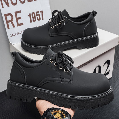 2026 Spring/Summer New Men's Shoes: British Casual Men's Shoes, High-End Thick-Soled Height-Increasing Black Men's Big Head Shoes