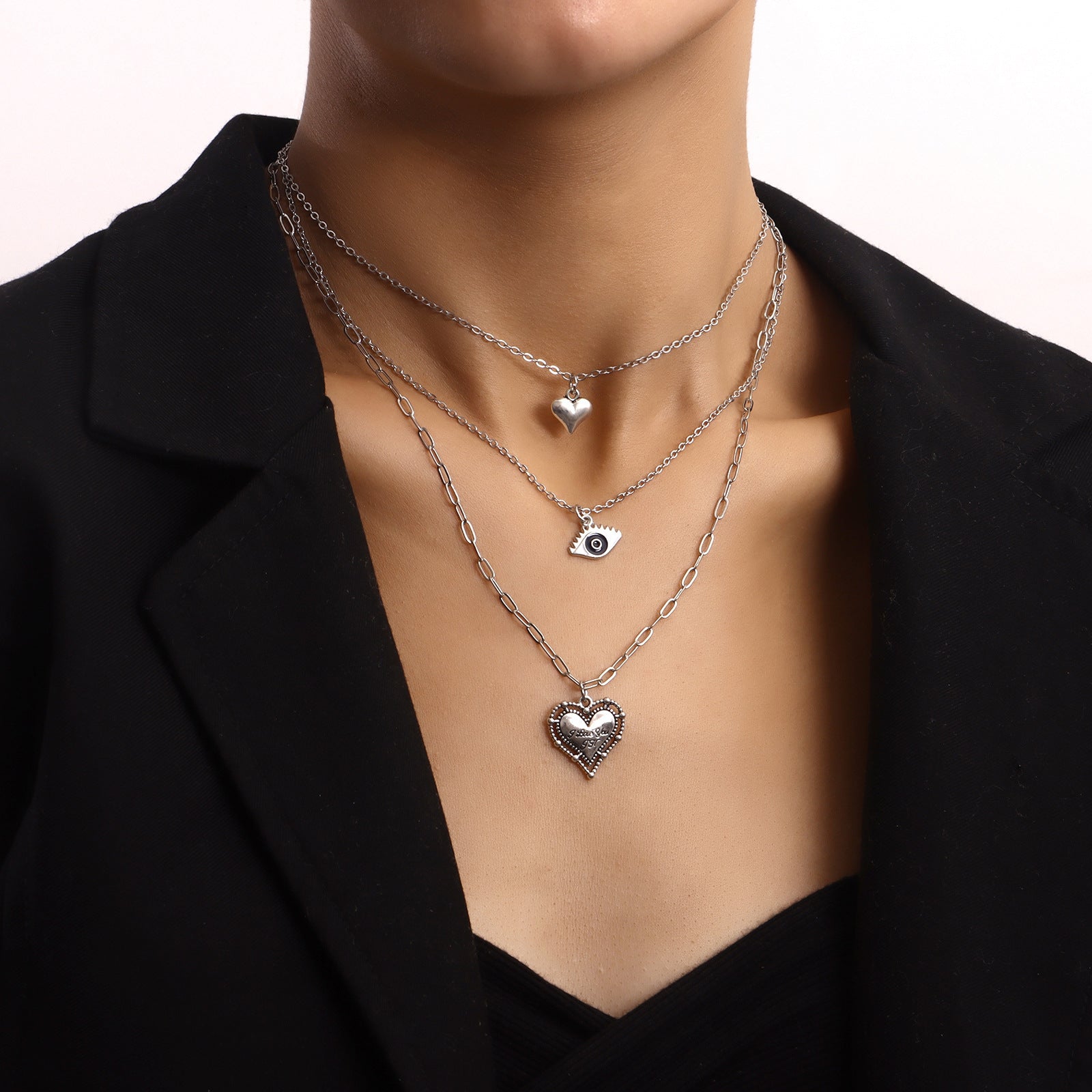 European and American cross-border jewelry Trendy multi-layer blue eyes love pendant necklace female fashion temperament anchor necklace