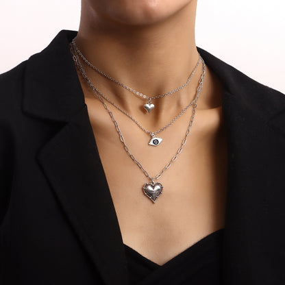 European and American cross-border jewelry Trendy multi-layer blue eyes love pendant necklace female fashion temperament anchor necklace