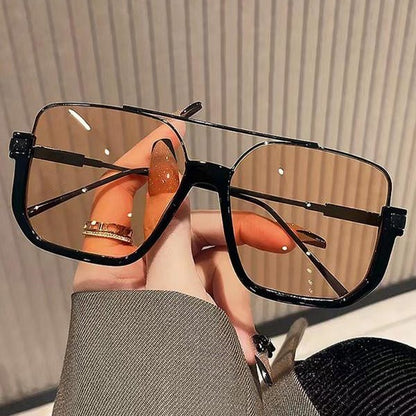 Extra-large frame sunglasses for women, high-end square double-beam pilot sunglasses, UV-blocking and face-enhancing small sunglasses