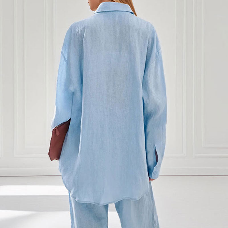 European and American clothing design casual suit spring 2025 cross-border new simple slim shirt trousers two-piece set