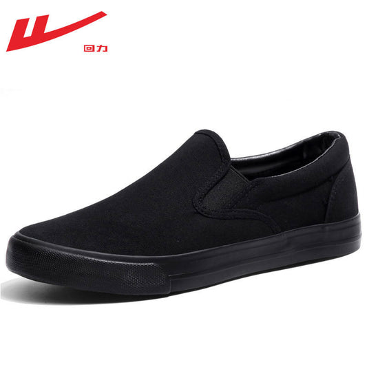 Pullback easy-to-care minimalist cloth shoes autumn new one-foot slip-on shoes all black casual middle-aged and elderly dad shoes
