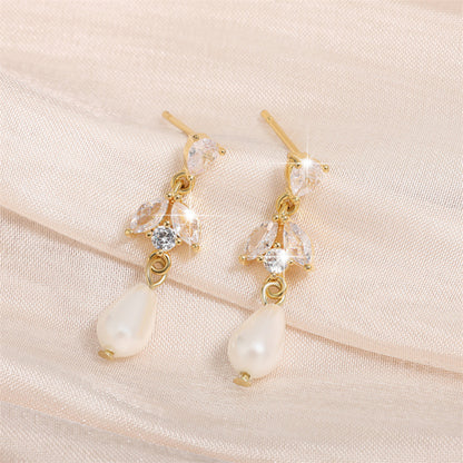 RAKOL cross-border bestseller light luxury bridal earrings, high-end earrings, exquisite fashion pearl AAA zircon earrings for women