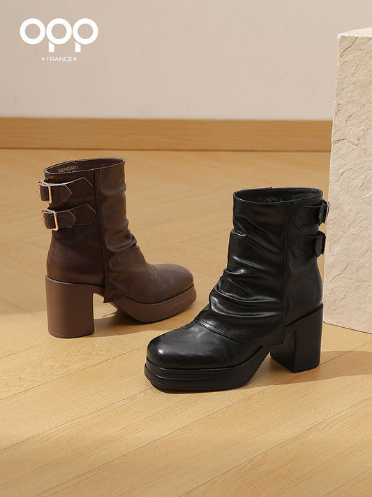 OPP Martin Boots Women's 2025 New Autumn and Winter Platform Maillard Short Boots British Style Western Women's Boots