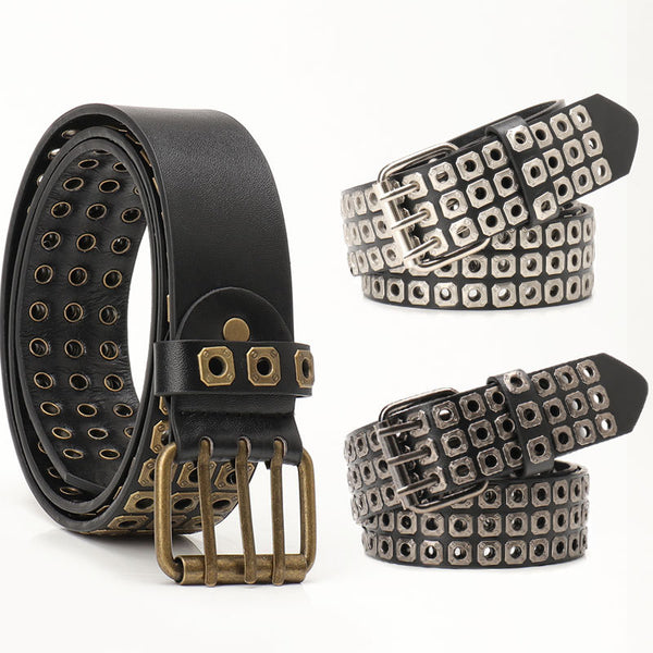 European and American belts, men's and women's unisex trends, special dark style, hollow rivet belts, female punk style, versatile jeans belts