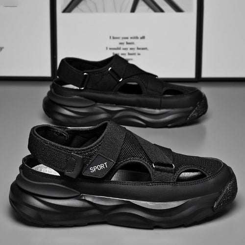 2026 New Men's Sandals Casual Versatile Sandals Teenagers Breathable Trend Hollow Cool Velcro Sandals