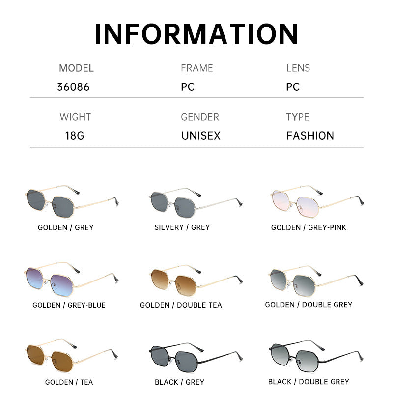Polygonal metal small frame sunglasses for men and women high-end retro beach outing street sunglasses UV protection