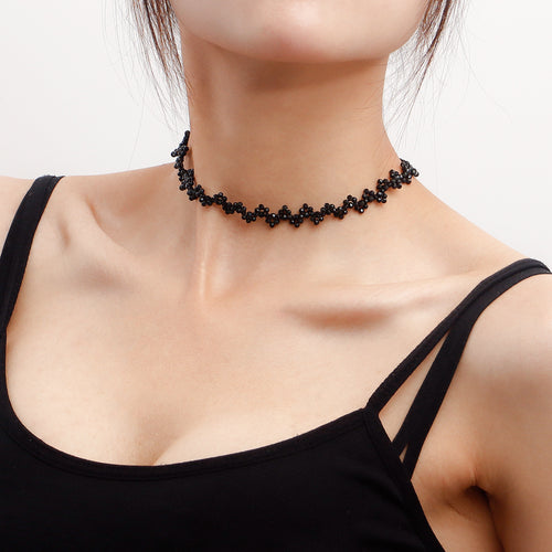 European and American cross-border explosive summer ins black crystal handwoven necklace necklace necklace women's trendy jewelry choker