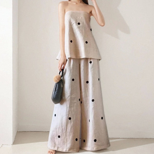 Cross-border European and American women's clothing 2025 spring new design polka dot bandeau top casual fashion style women's suit